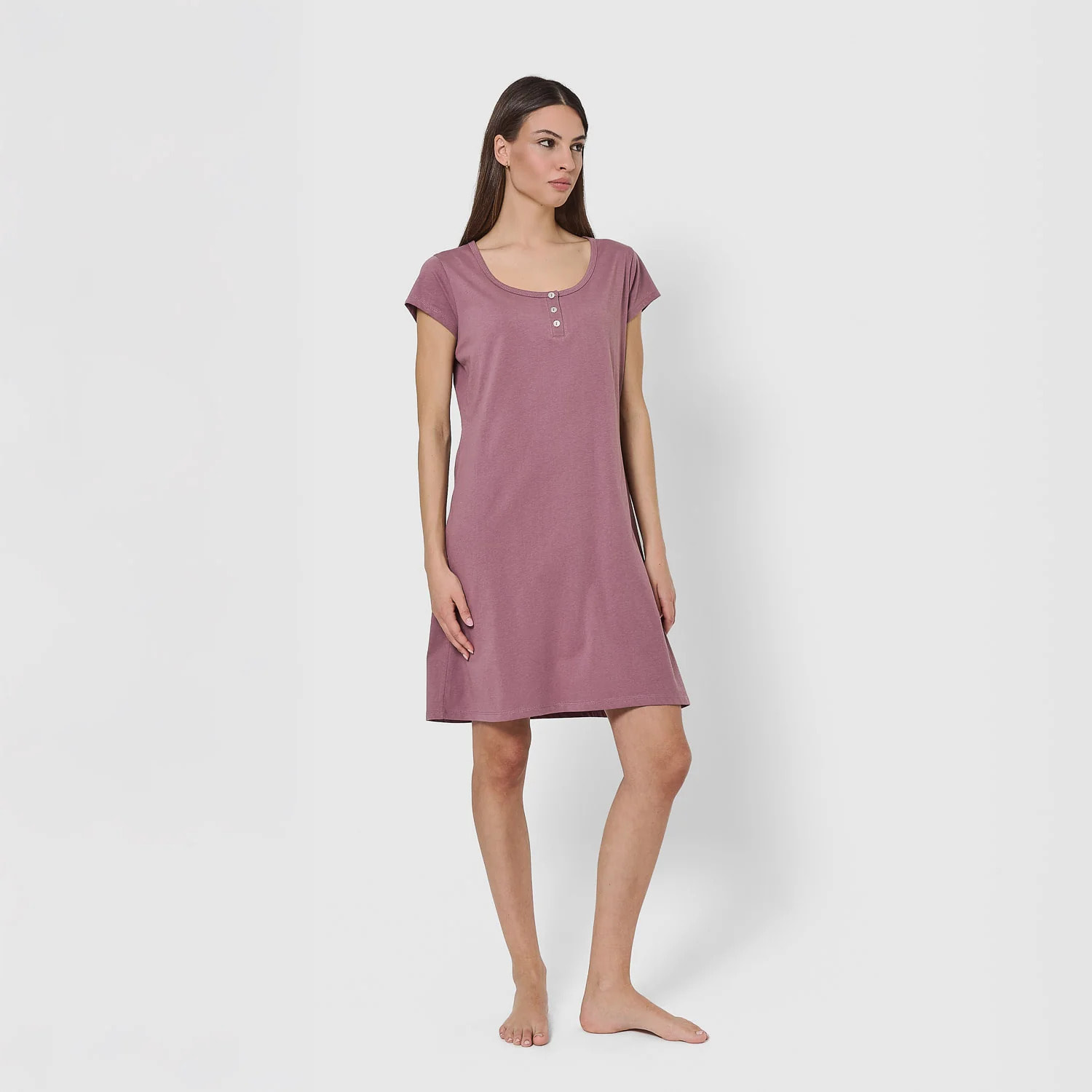Camicia da notte manica corta cotone donna liso melanzana