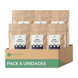 PLANETA HUERTO | Pack 6x Ácido Cítrico Puro 1 Kg - Limpieza y Conservación Ecológica para el Hogar, 100% Biodegradable