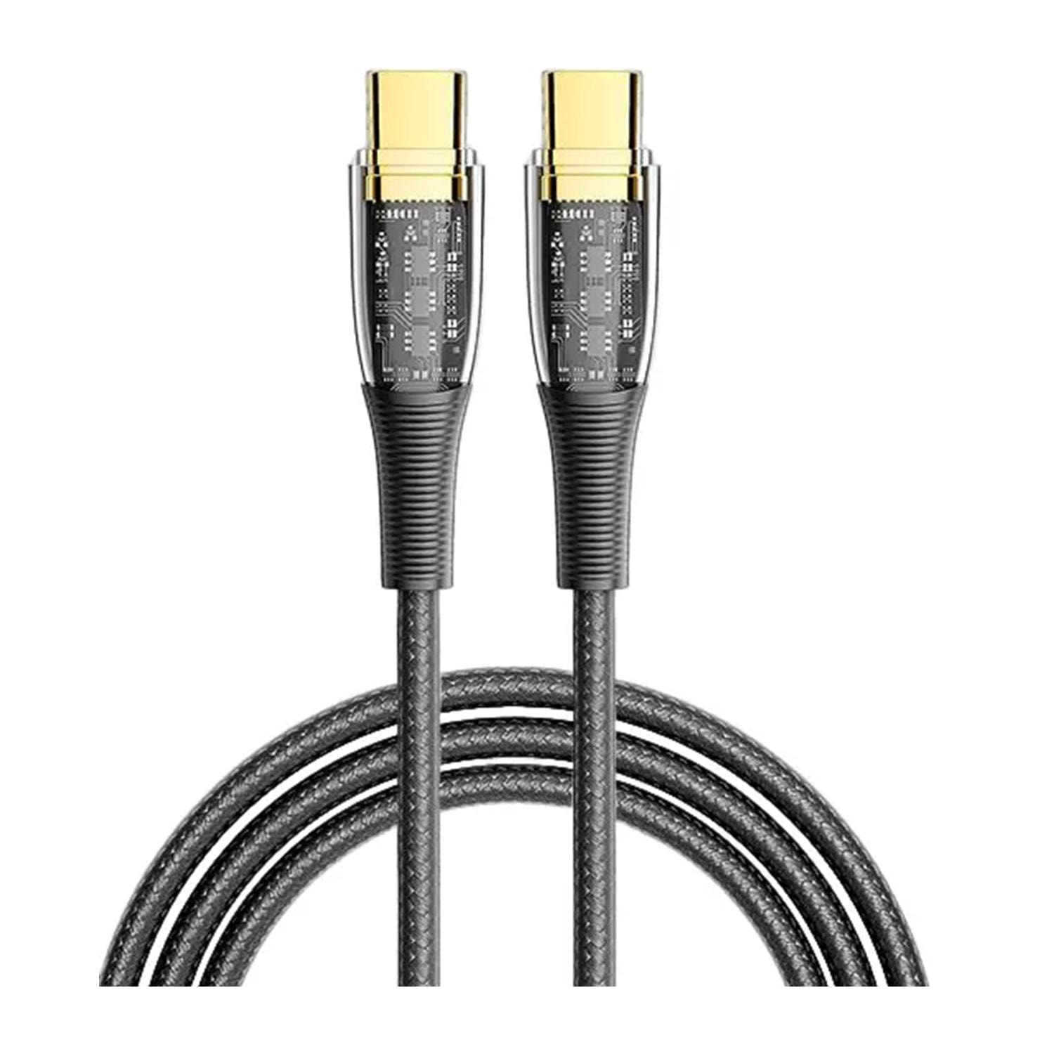 Cable USB-C a USB-C PD100W. Longitud: 2 metros, OD 4,0mm. Con luz LED.