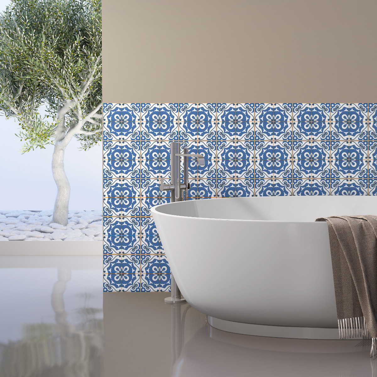 Stickers muraux - Sticker Mural Carrelage adhésif Cuisine Salle de Bain - 30 STICKERS CARRELAGES AZULEJOS IMELDA