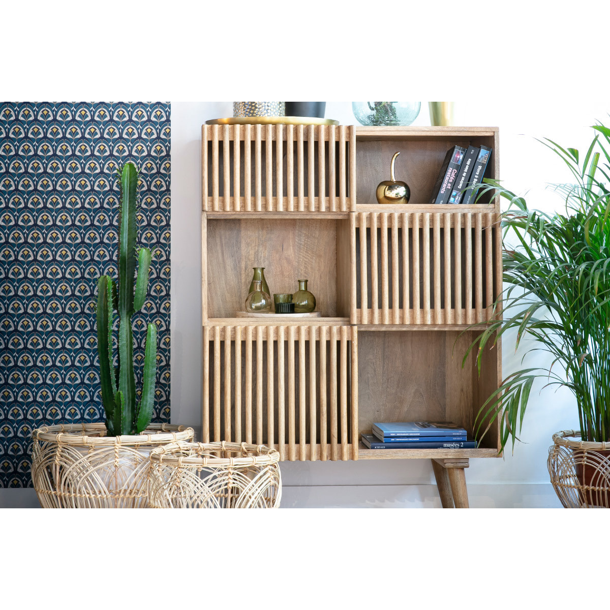 Buffet haut en bois manguier massif 3 portes coulissantes L85 cm ALBA