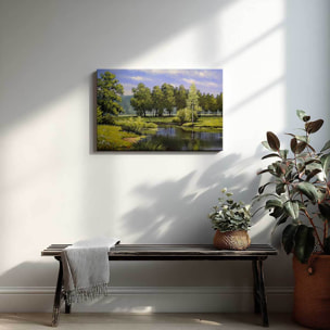 Tableau paysage verdoyant au bord de l’eau Toile imprimée
