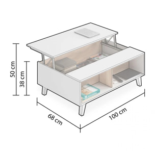 Mesa de centro elevable Niva Blanco Brillo - Roble Canadian