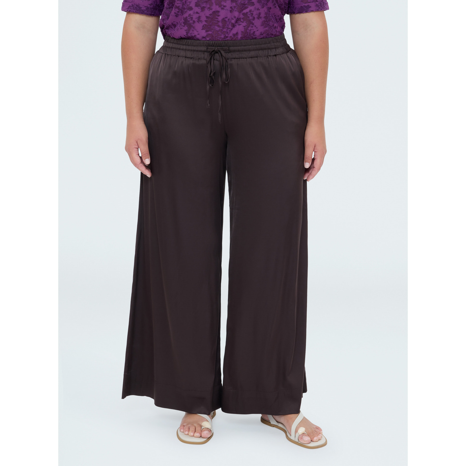 Fiorella Rubino - Pantaloni Wide Leg in raso di viscosa - Marrone