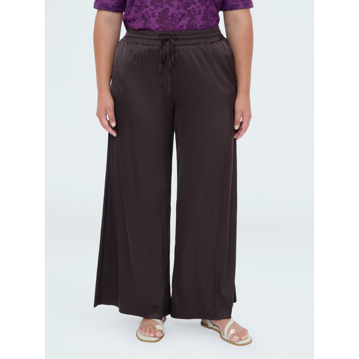 Fiorella Rubino - Pantaloni Wide Leg in raso di viscosa - Marrone
