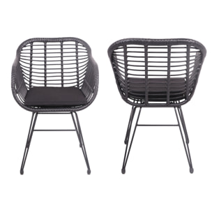 Lot de 2 fauteuils en rotin synthétique noirs avec coussins CINTA