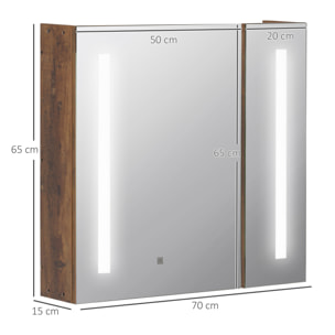 Miroir lumineux LED armoire murale design de salle de bain 2 en 1 dim. 70L x 15l x 65H cm MDF aspect bois