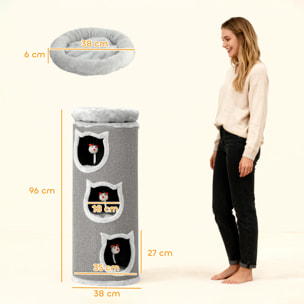 Tour à griffer pour chat - arbre à chat - 3 niches, 3 jouets, panier haut - sisal peluche gris