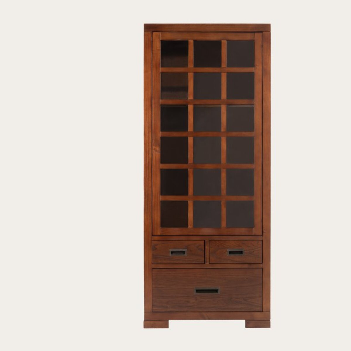 Vitrine Kenia -bois massif de mindi et placage naturel de mindi-couleur teck 75 x 180 x 40 cm