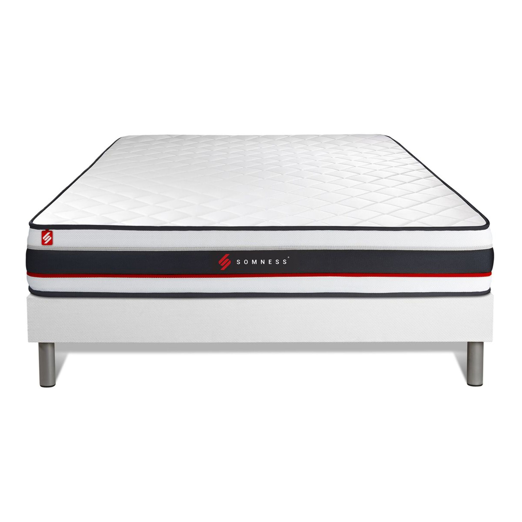 Ensemble - Matelas Mousse haute densitée avec micro-cellules d'air 19cm d'épaisseur - 1 zone de confort - Confort très ferme - Sommier tapissier monobloc - 2 places