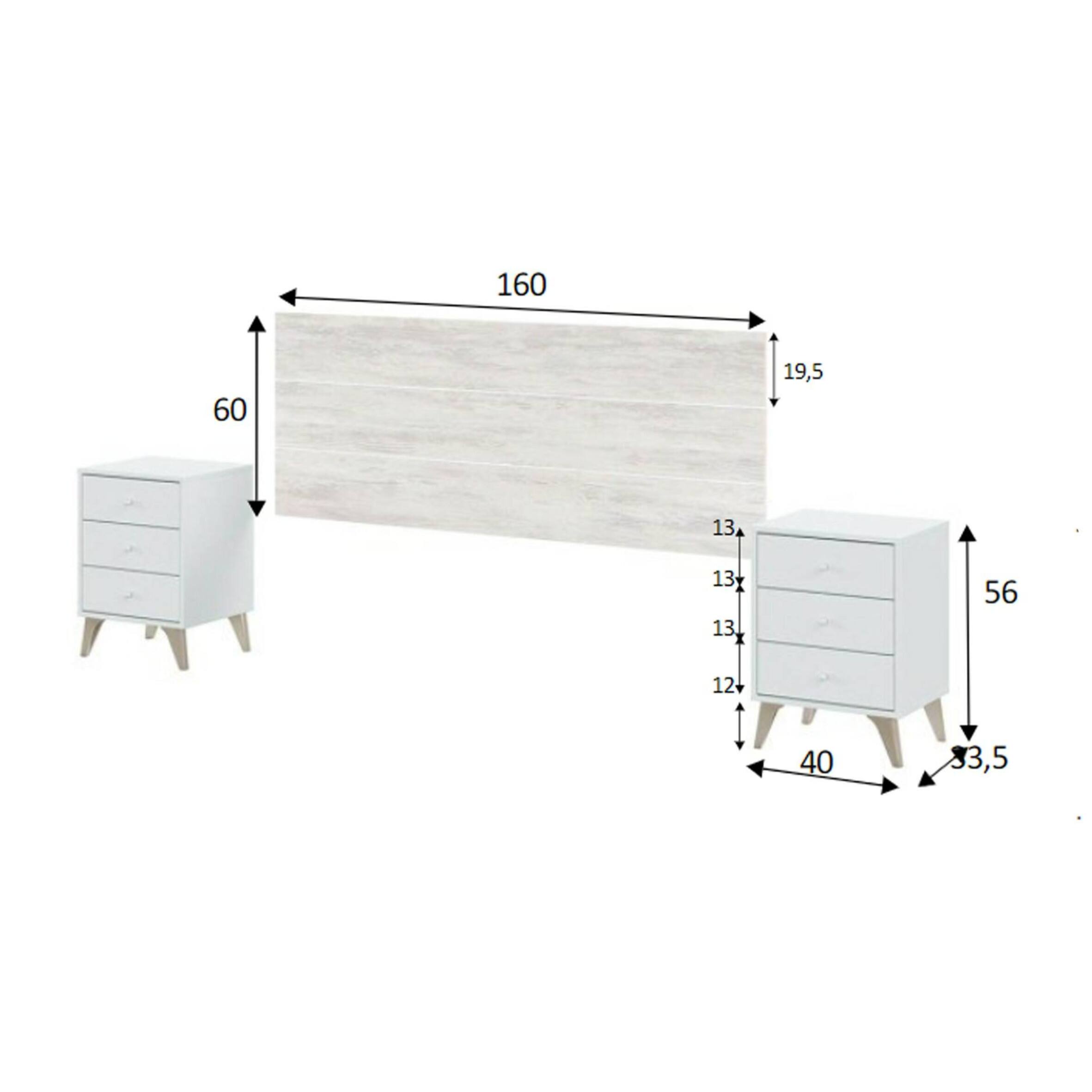 Testiera letto Wallis, Spalliera, Testata per camera da letto, Poggiatesta, 160x3 h60 cm, Bianco e Bianco anticato