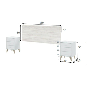 Testiera letto Wallis, Spalliera, Testata per camera da letto, Poggiatesta, 160x3 h60 cm, Bianco e Bianco anticato