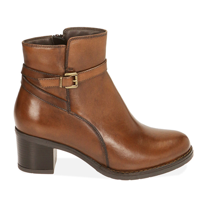 Ankle boots cognac in pelle, tacco 6 cm