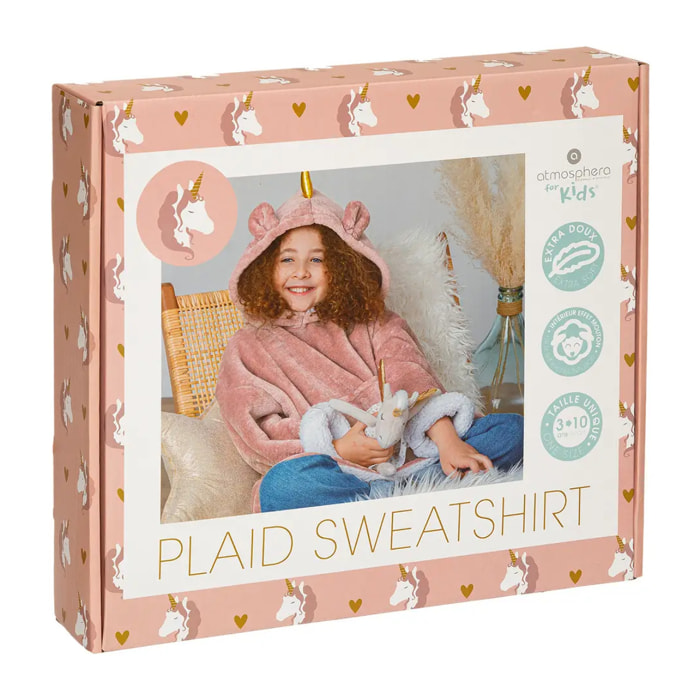 Plaid sweatshirt capuche "Licorne" - rose