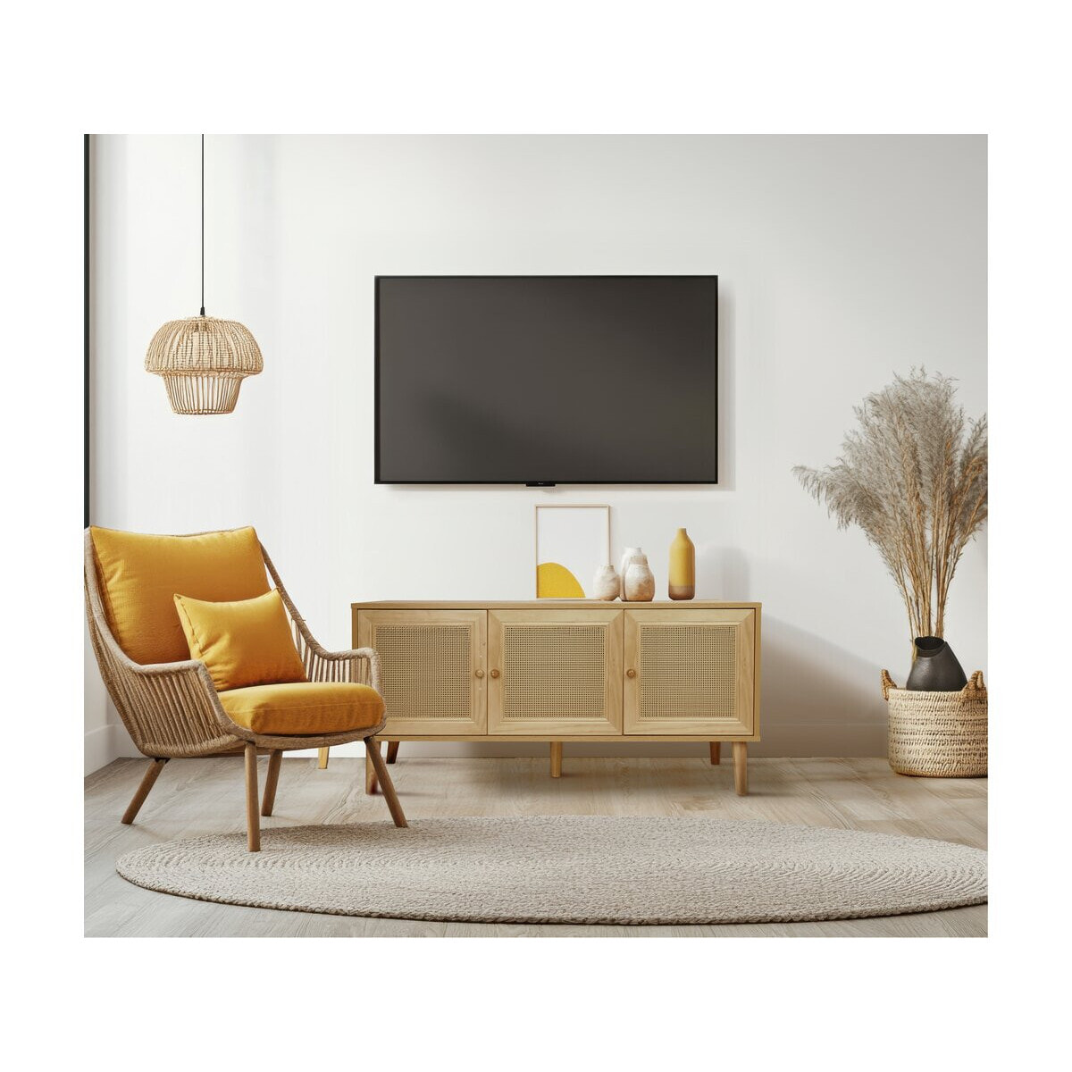 Buffet style cannage "Neuille" - 120 x 40 x 71.5 cm - Beige