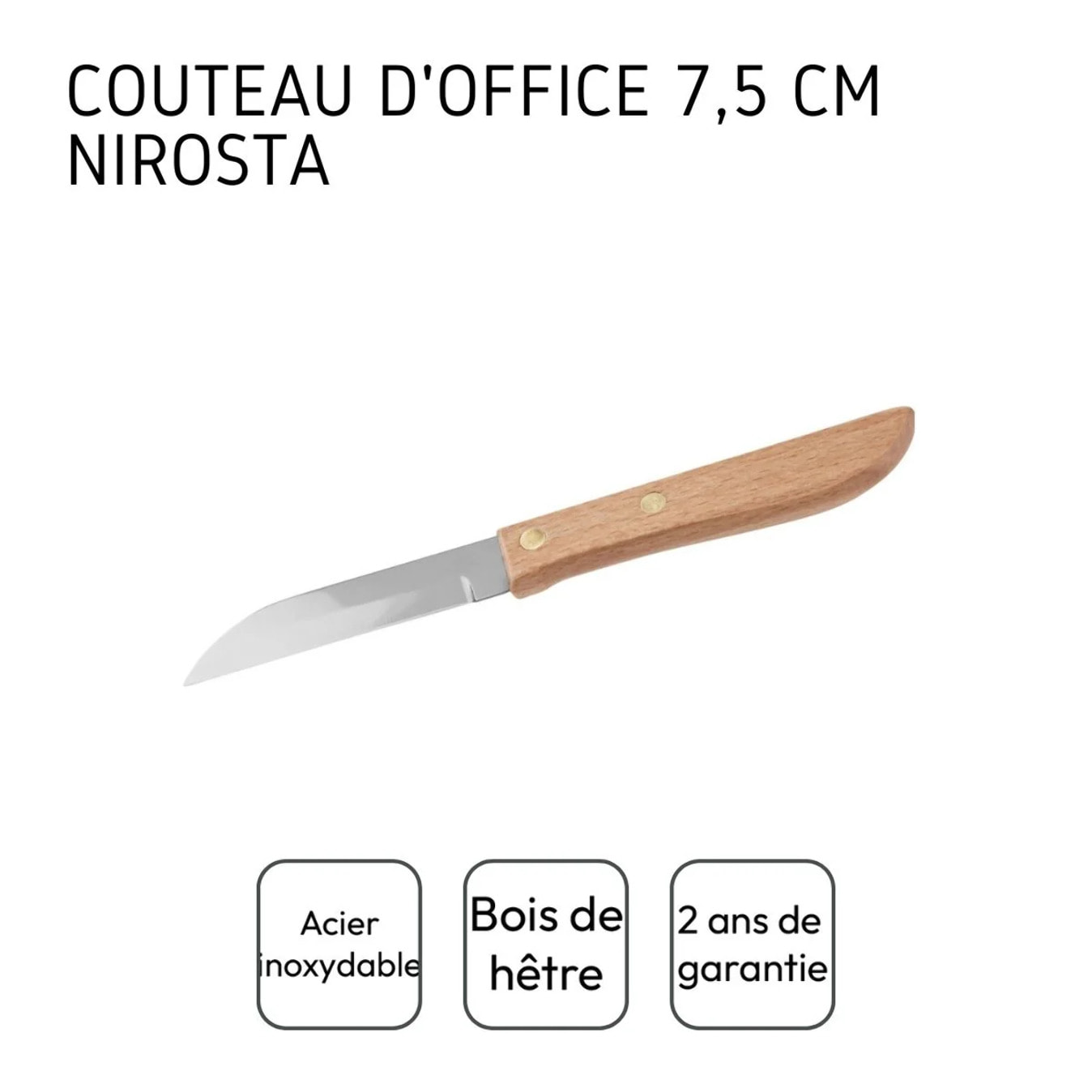 Couteau d'office manche en bois lame de 7,5 cm Nirosta Country