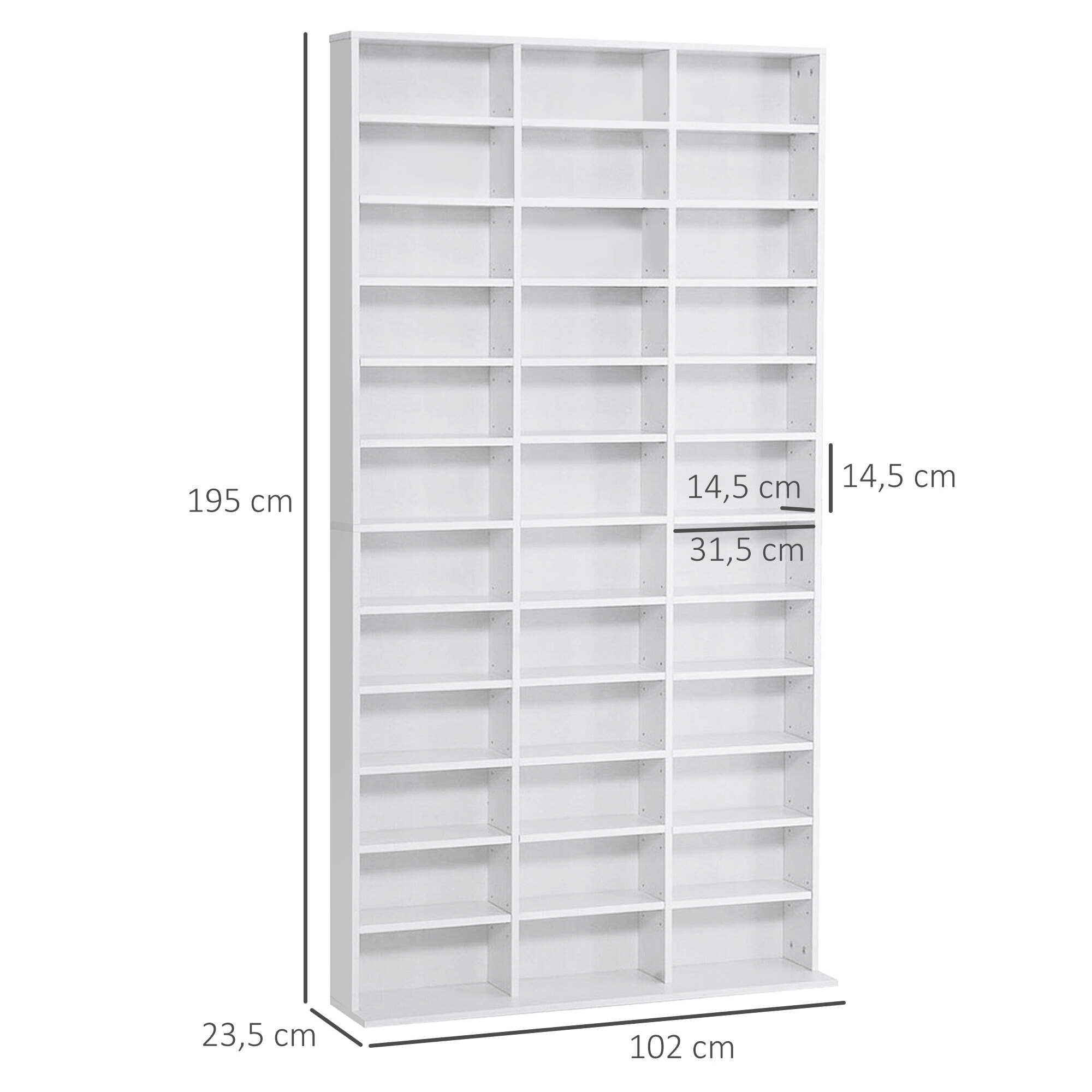 Étagère rangement CD/DVD meuble de rangement pour 1116 CDs 33 compartiments réglables en hauteur 102 x 24 x 195 cm blanc