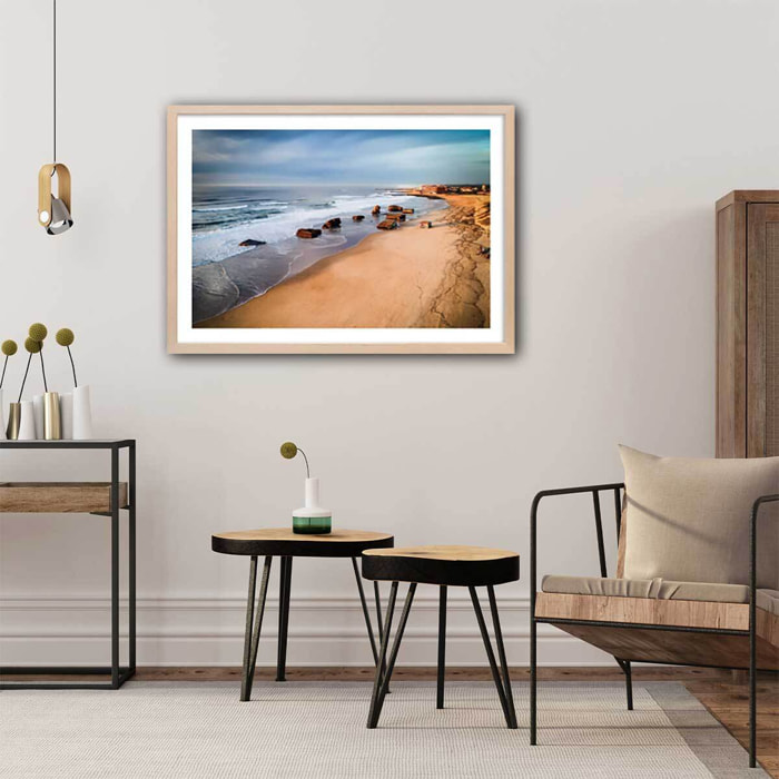 Affiche capbreton sud blocos vue du ciel Affiche + cadre en bois - Chêne