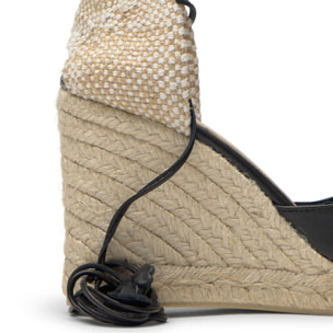 Alpargatas de cuña de mujer Carina en cuero y cierre de lazo