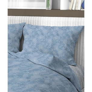 Parure Copripiumino Lily Blu per letto singolo in 100% Cotone e Made in Italy, moderno floreale