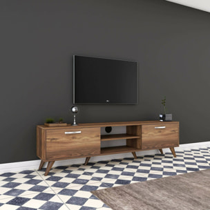 Mobile porta TV Avir, Credenza da soggiorno, Armadio basso per TV, Base parete attrezzata, 180x35h49 cm, Noce