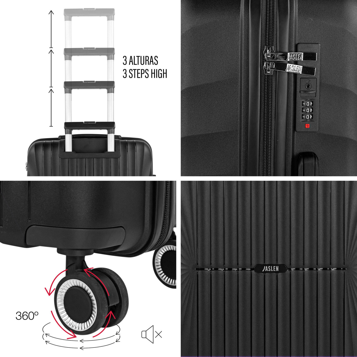 Juego De Maletas Rígidas Pp Jaslen Crawley Negro