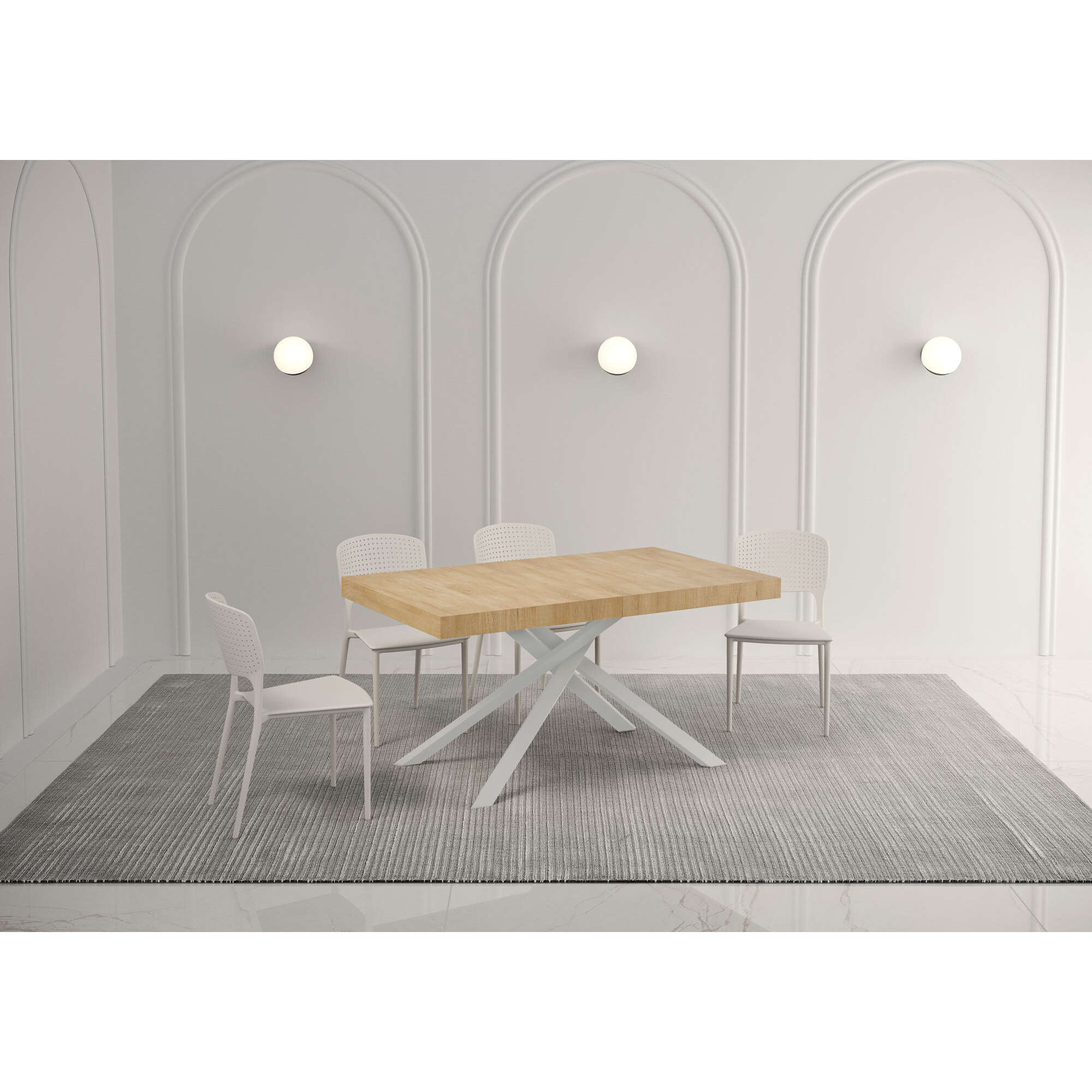 Table extensible 90x140/400 cm Karida chêne nature pieds blanc