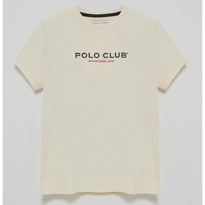 Maglietta basic ecrù con logo in gomma Polo Club