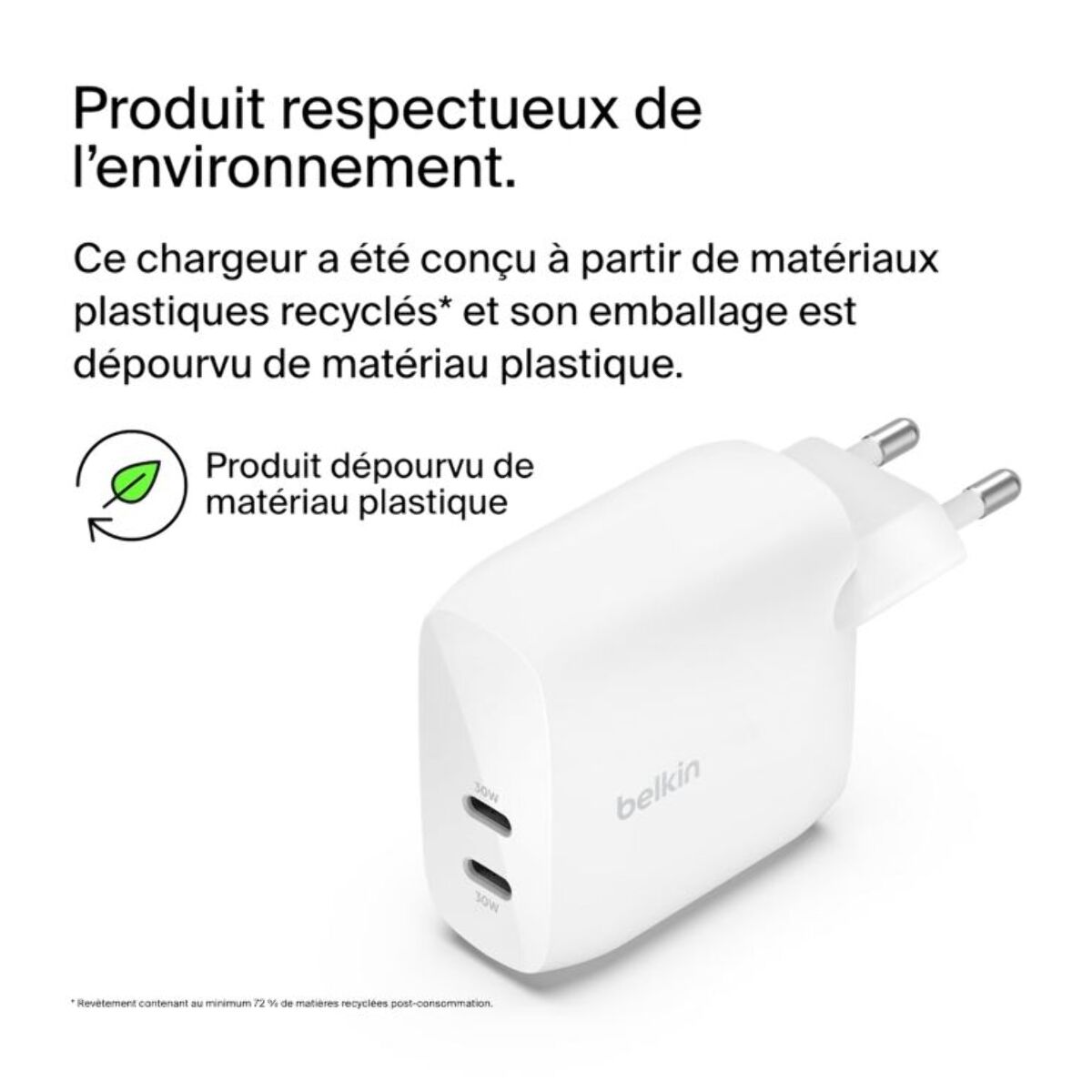 Chargeur BELKIN 2x USB-C 30W Blanc