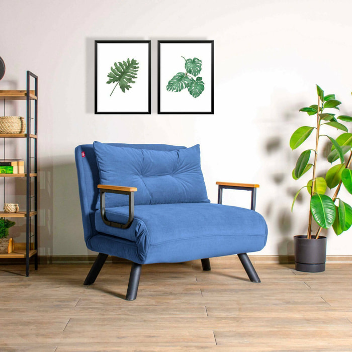 Poltrona Keoni, Seduta imbottita, Divano singolo da salotto, Sedia con braccioli, 60x78 h78 cm, Blu