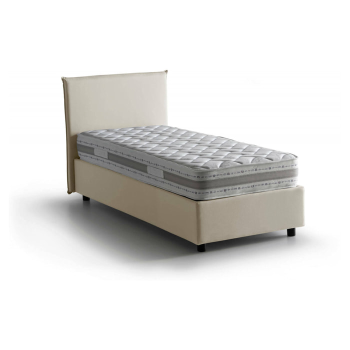 Letto singolo Aquilla, Letto contenitore con rivestimento in tessuto, 100% Made in Italy, Apertura frontale, con materasso Cm 80x190 incluso, Beige