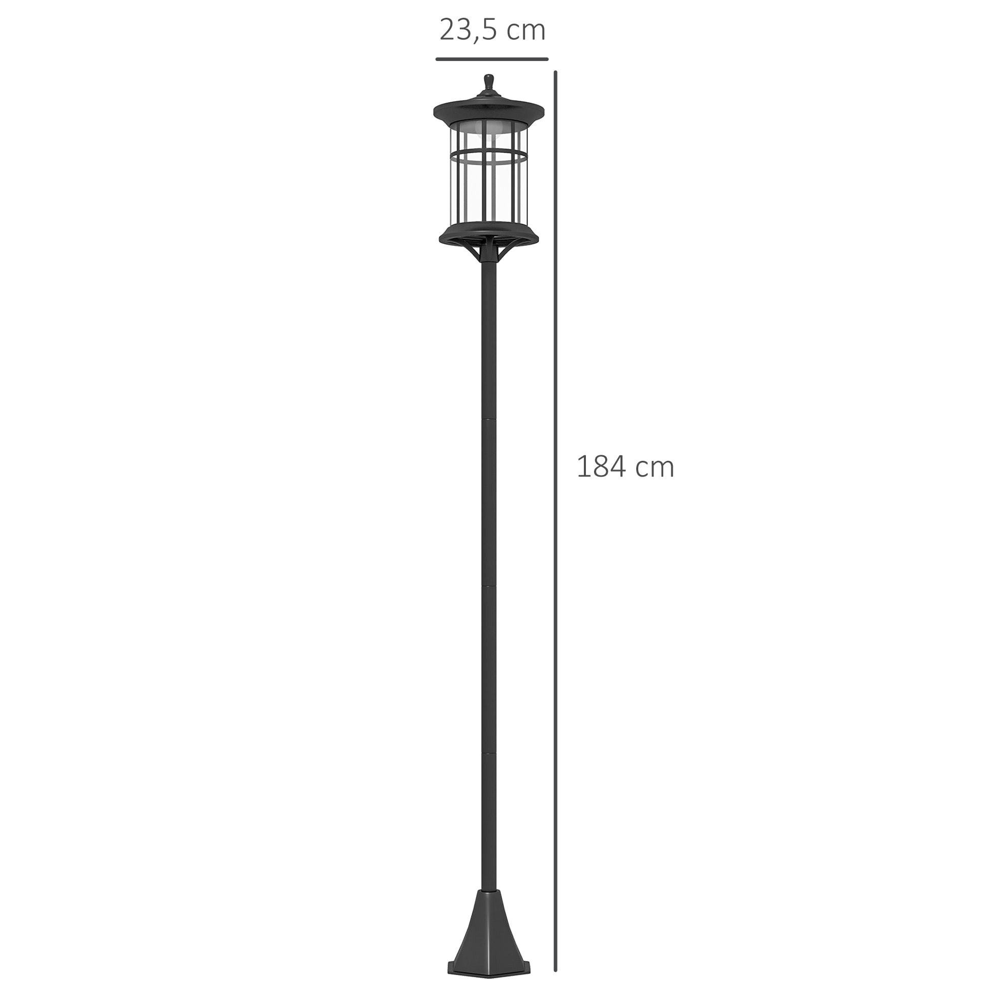 Lampadaire solaire LED extérieur sur pied H. 184 cm noir