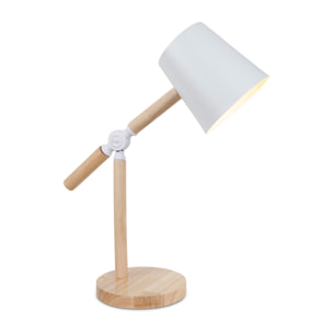 Forlight Flexo LED E27 15W - Diseño Moderno y Funcional con Detalles en Madera Clara, Brazo y Cabezal Orientables, Ideal para Escritorios y Espacios de Trabajo, Blanco 40 cm