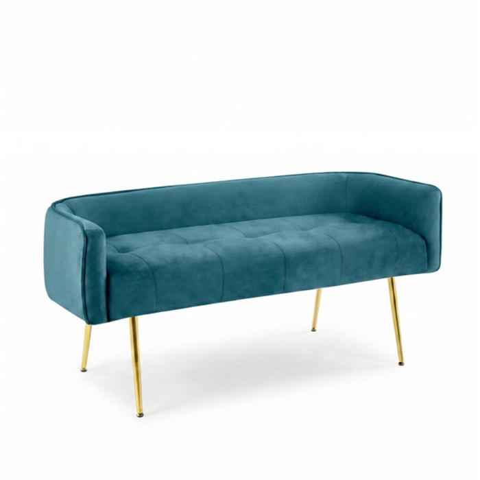 Divanetto Imbottito in Effetto Velluto con Braccioli e Gambe in Acciaio, Seduta Elegante dal Design Moderno per Camera da Letto, Ingresso, Soggiorno e Studio
