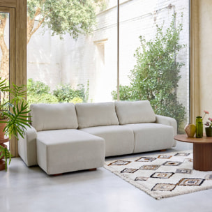 Canapé d'angle gauche 3 places tissu gris clair L 260 x P 88 / 139cm / x H 87cm - Dany