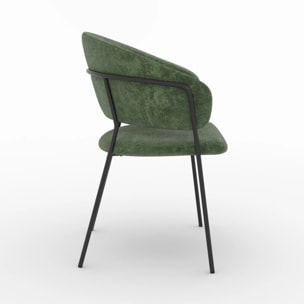 Lot de 2 chaises en tissu vert sapin et pieds en métal noir - Amaya