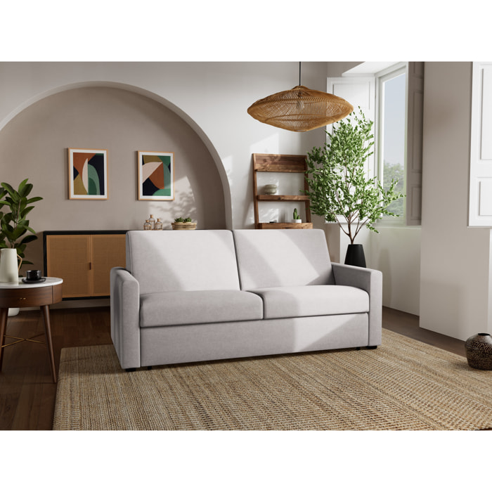 Julia - canapé 3 places convertible couchage quotidien matelas 14 cm en tissu - Gris clair