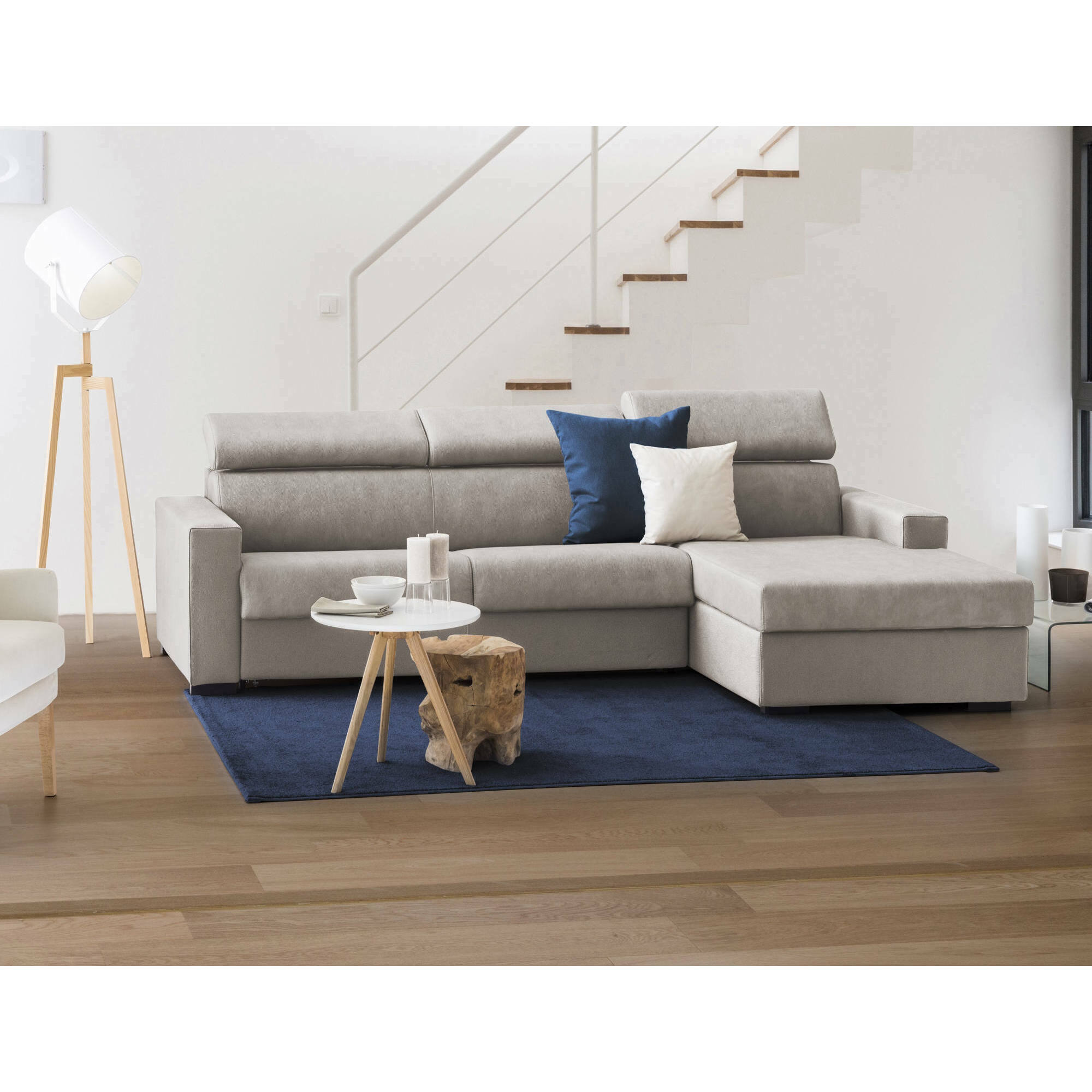 Divano fisso Marica, Divano ad angolo, 100% Made in Italy, Sofà Soggiorno con chaise longue, in tessuto imbottito - Penisola contenitore Destra, con Braccioli standard, Cm 280x95h85, Tortora