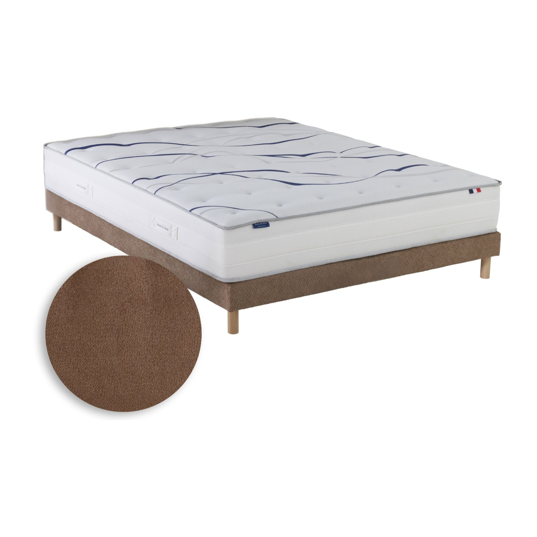 Ensemble matelas mousse HD SERENA avec sommier, chenille bouclettes moka