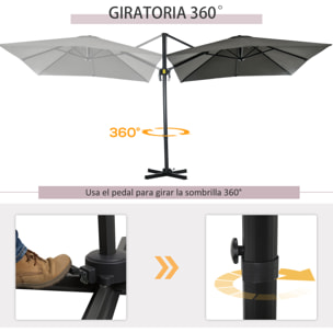 Sombrilla de Jardín de Aluminio 245x245x245 cm Parasol Excéntrico con Manivela Giratorio 360° Inclinación de 3 Niveles Tela Desmontable Gris