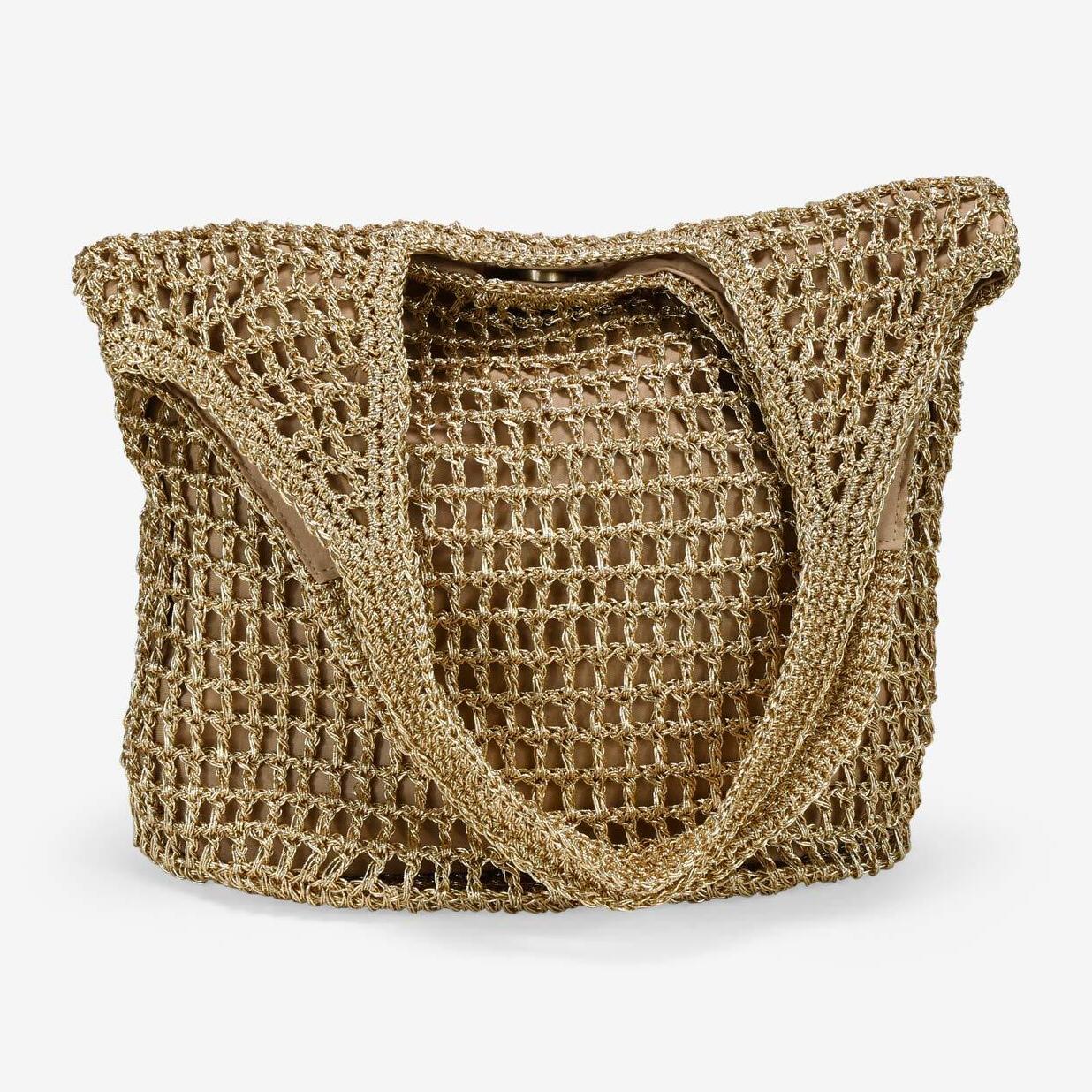 Bolso de hombro oro en rafia