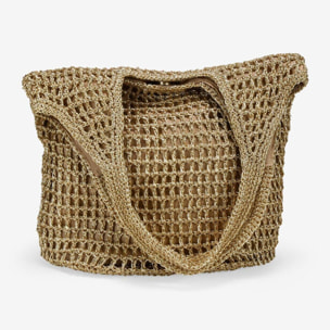 Bolso de hombro oro en rafia