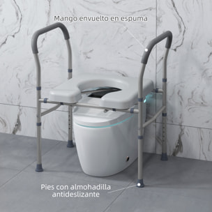 Silla WC Personas Mayores 4 en 1 Silla con Inodoro de Aluminio Silla de Ducha con Altura Ajustable y Almohadillas Antideslizantes Carga 136 kg para Discapacitados Embarazadas Gris