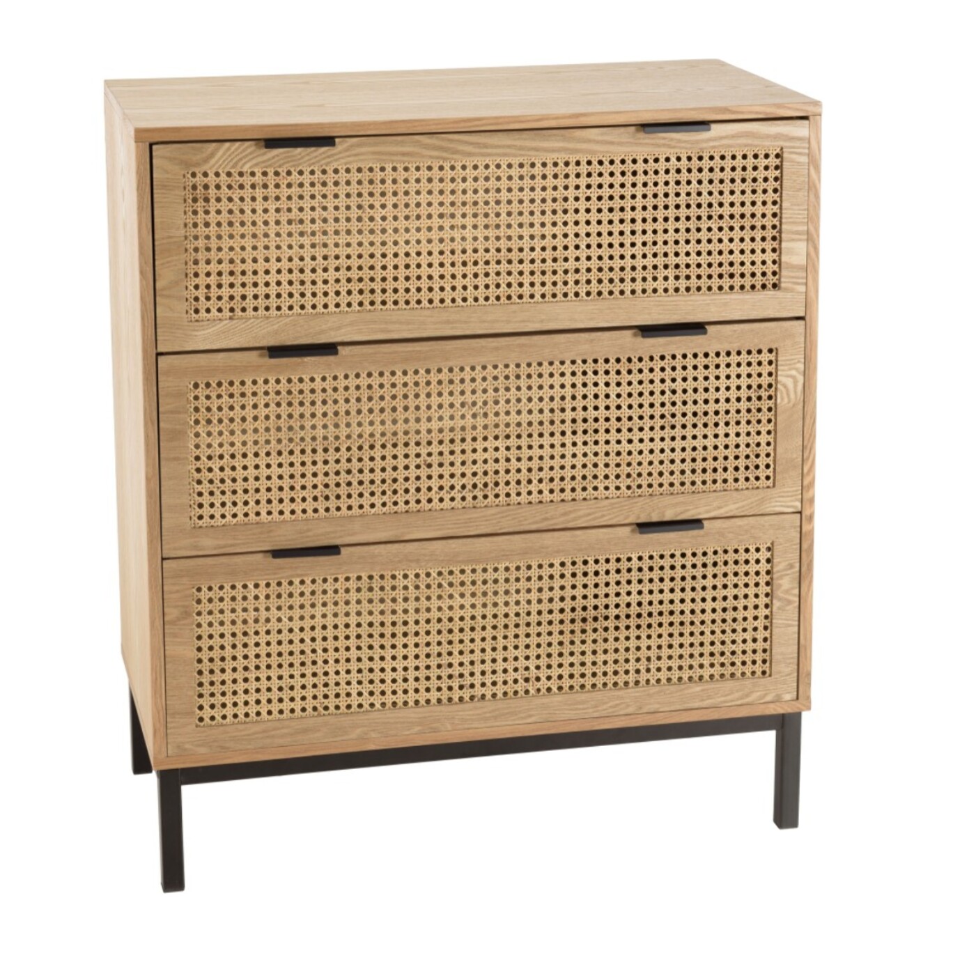 MARCEAU - Commode 3 tiroirs cannage naturel pieds métal noir
