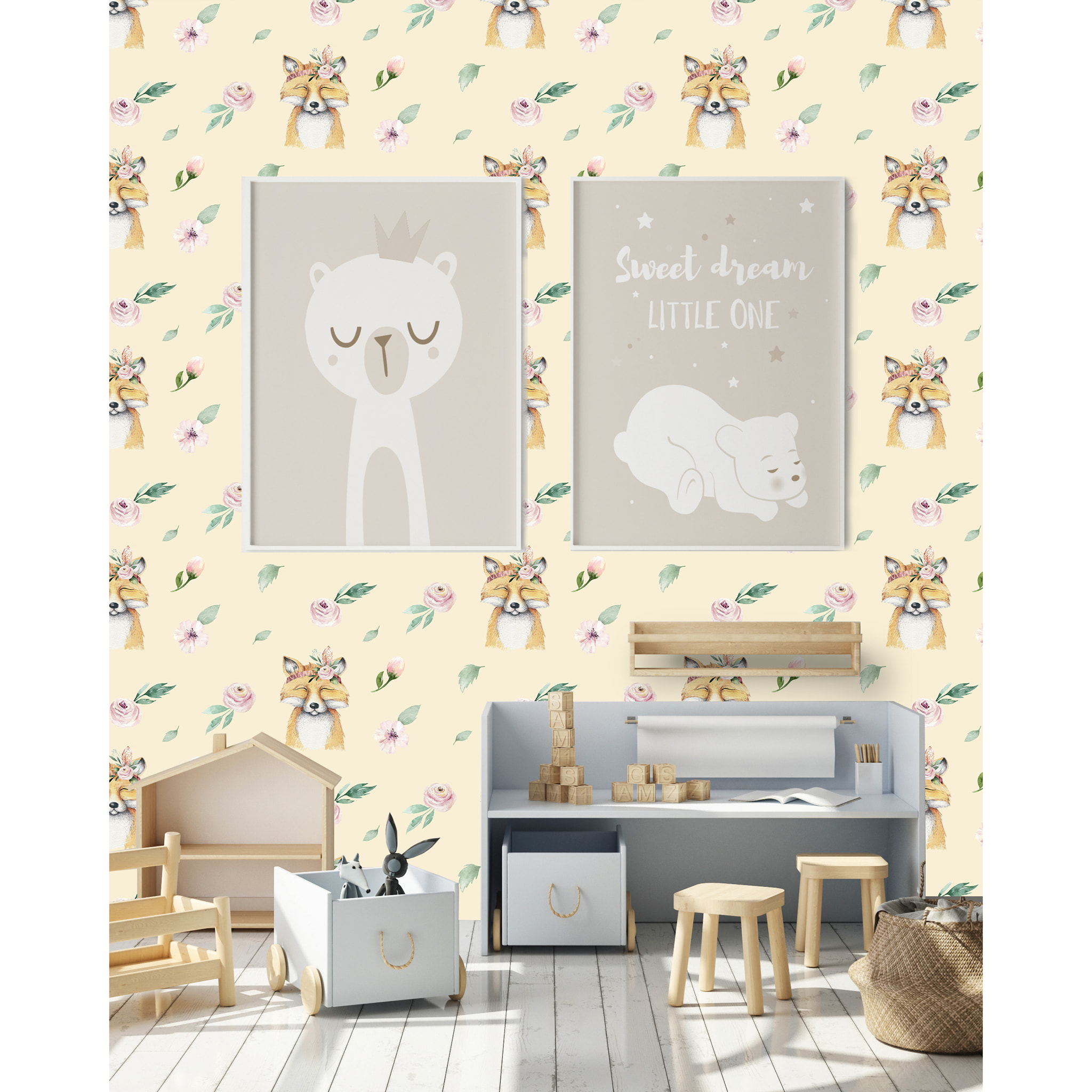 Papel pintado CERAMIKO, Zorro crema 65x300 cm