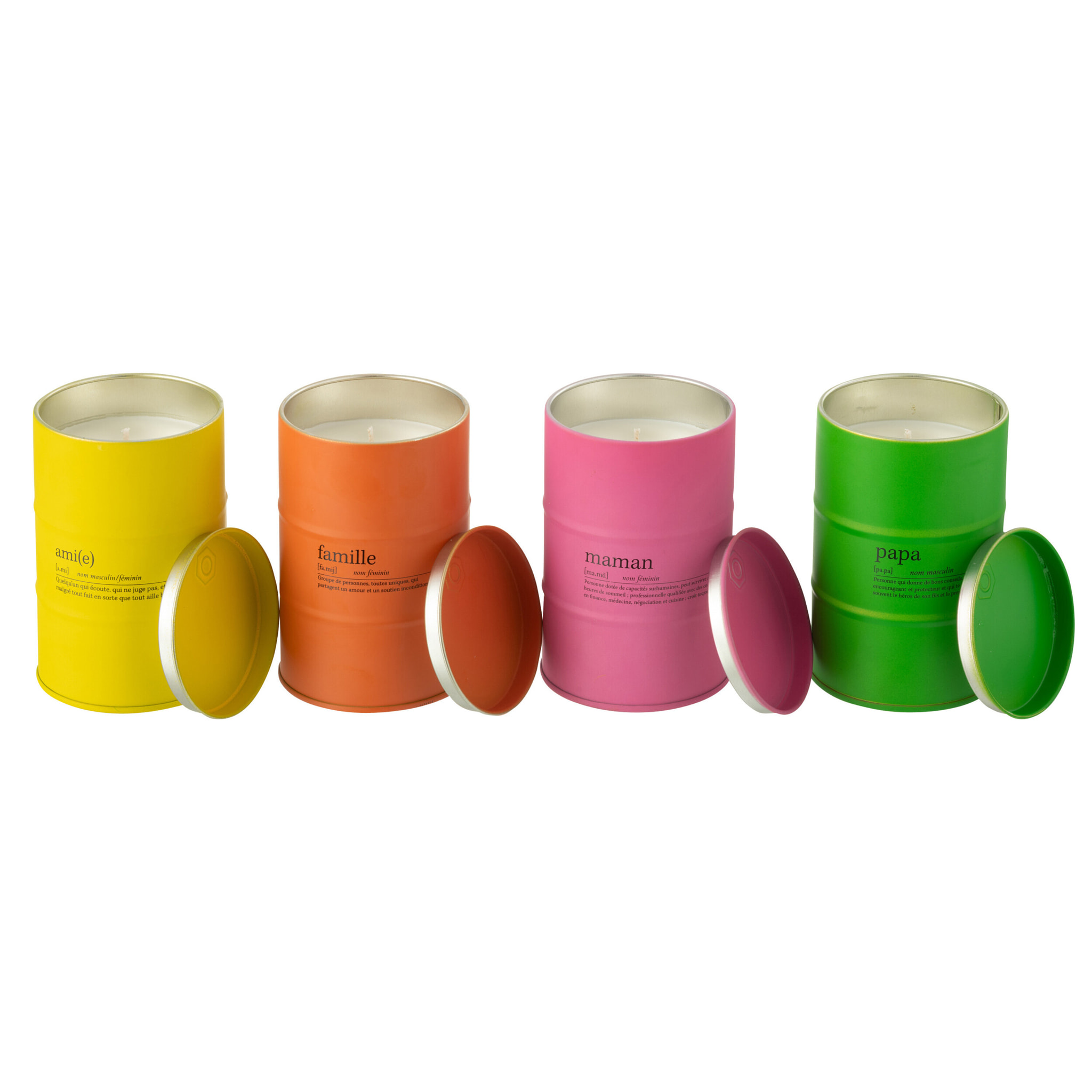J-Line bougie parfumée Famille Citation Anglais/Français - Mimosa & Rose - mix - 50H - 4 pcs