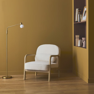 Fauteuil scandinave arrondi bois d'hévéa et bouclette AMELIE