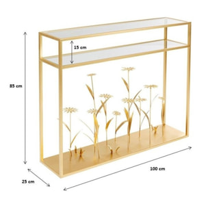 Console fleurs 3D dorées 100x25cm Kare Design