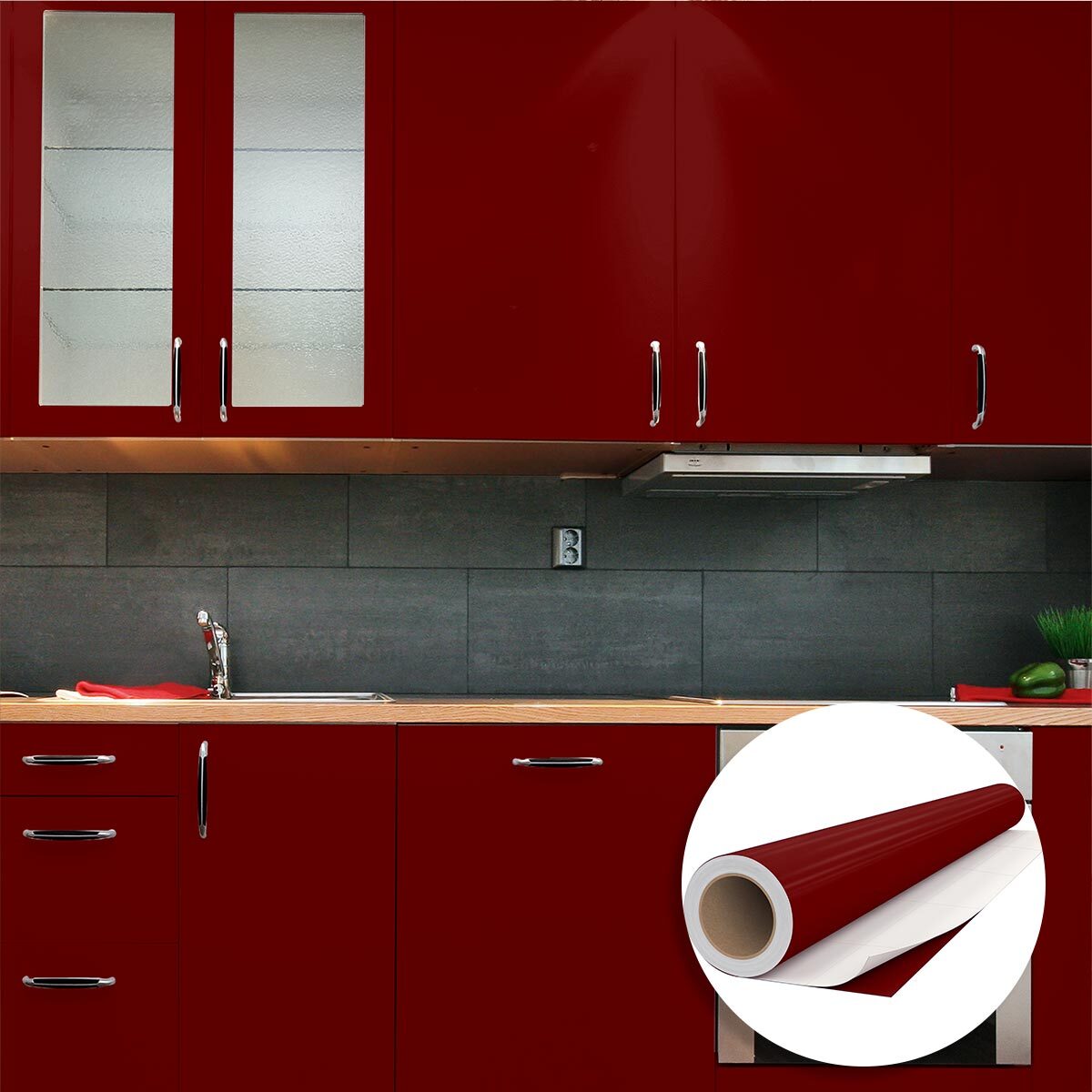 Rouleau adhésif décoratif Vinyle au Mètre - Bordeaux - Sticker Lavable Imperméable Mur Cuisine Meubles