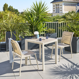 Table de jardin "Évasion" effet bois lin & argile 2 places lates en aluminium
